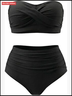Plus Size Two Piece High Waisted Bandeau Bikini Tummy Control Swimwear Set
